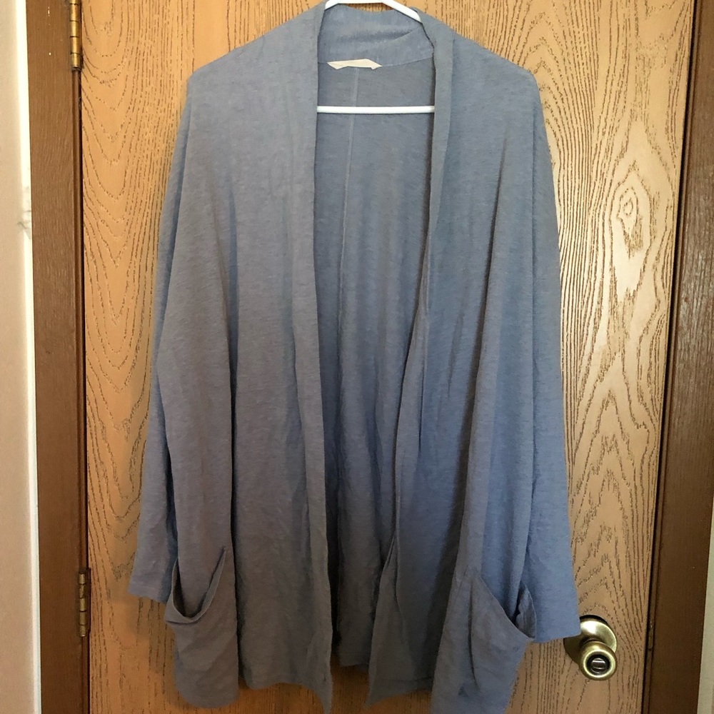 Blue gray open front cardigan.